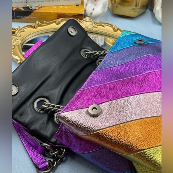 🆕 KURT GEIGER LONDON 🧿 NWOT Leather Kensington Shoulder Bag, Metallic Rainbow - Picture 10 of 16